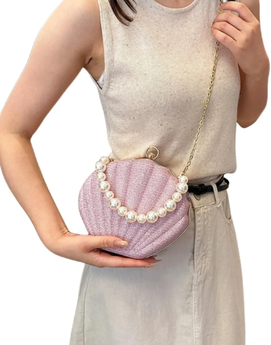 IAMUHI Lovely Shell Handbag Purse Beaded Evening Bag Chain Cross-body Clutch Purse