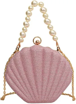IAMUHI Lovely Shell Handbag Purse Beaded Evening Bag Chain Cross-body Clutch Purse