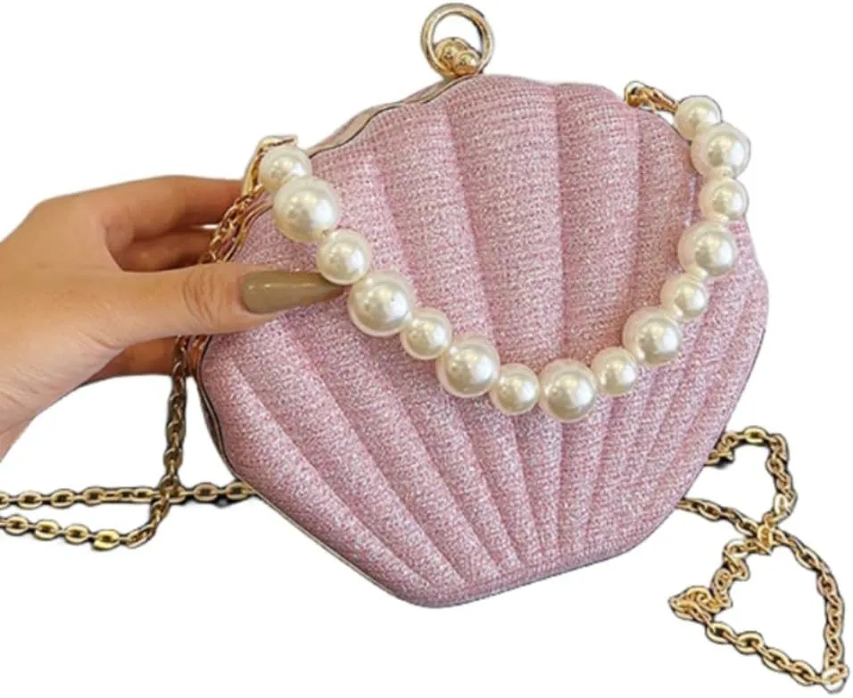 IAMUHI Lovely Shell Handbag Purse Beaded Evening Bag Chain Cross-body Clutch Purse