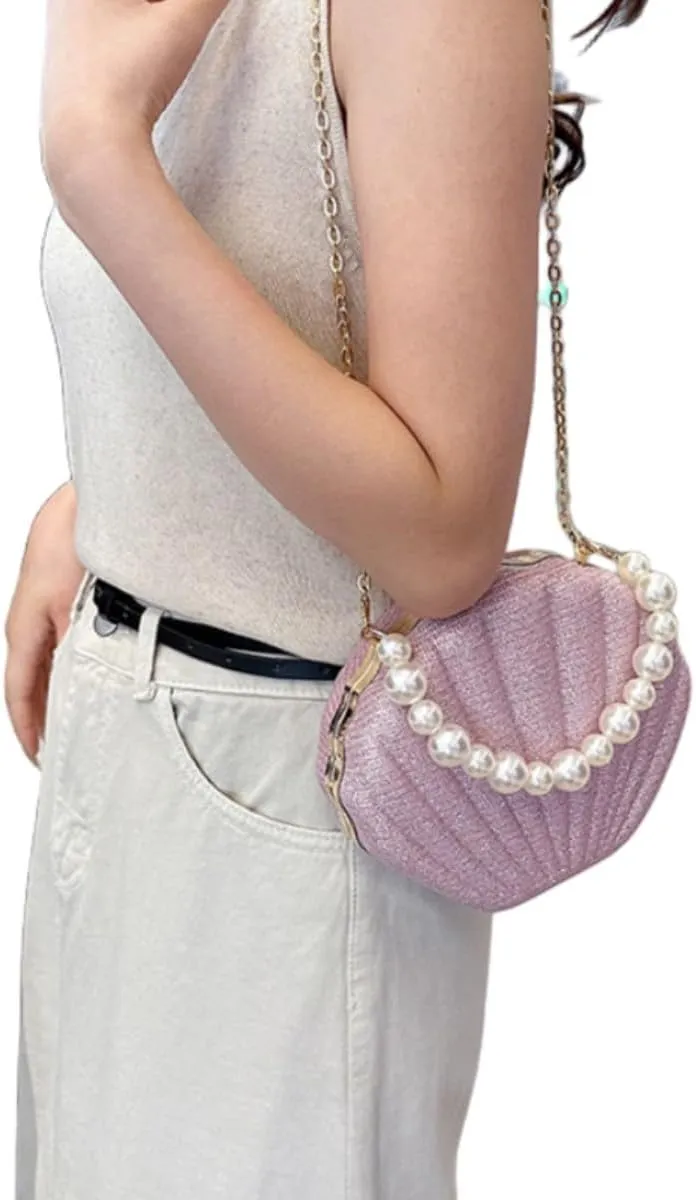 IAMUHI Lovely Shell Handbag Purse Beaded Evening Bag Chain Cross-body Clutch Purse