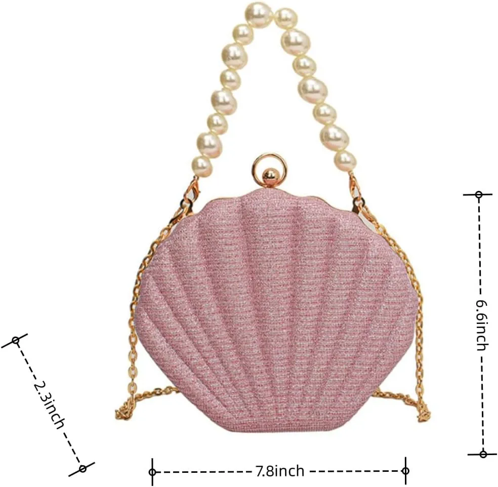 IAMUHI Lovely Shell Handbag Purse Beaded Evening Bag Chain Cross-body Clutch Purse