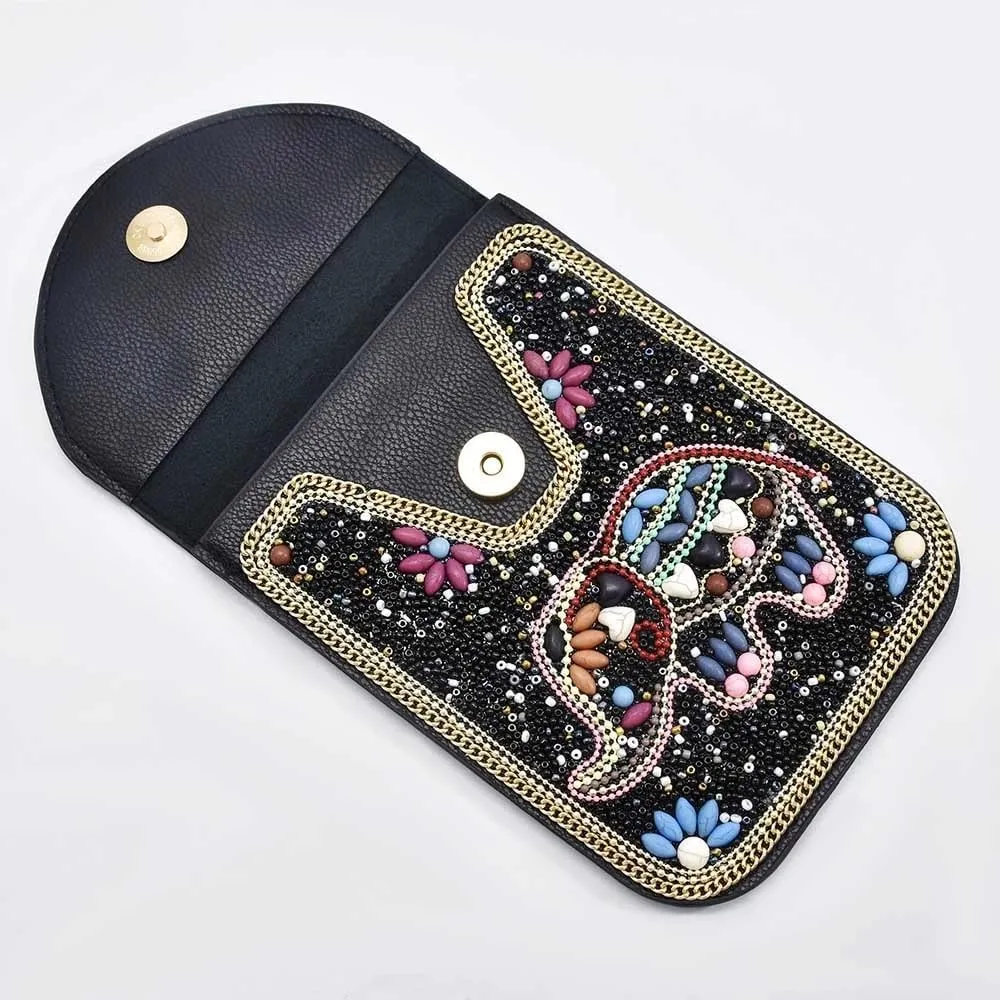 idealway Bohemian Beaded Crossbody Phone Bag for Women Girls Flower Elephant Eye Motifs Small Handbags
