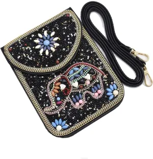 idealway Bohemian Beaded Crossbody Phone Bag for Women Girls Flower Elephant Eye Motifs Small Handbags