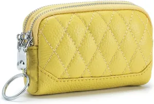 imeetu Small Soft Leather Coin Change Purse, with Keychain Credit & 2 Zipper Card Holder Wallet for Women(Yellow)