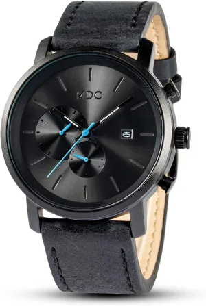 Infantry MDC Mens Black Watch Fashion, Chronograph Quartz Wrist Watches for Men, with Auto Date Waterproof, Genuine Leather Strap