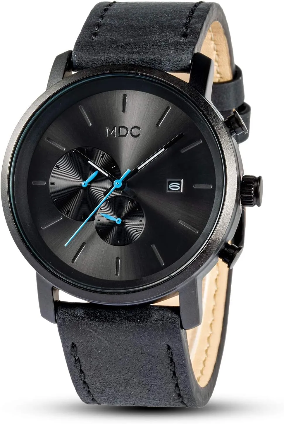 Infantry MDC Mens Black Watch Fashion, Chronograph Quartz Wrist Watches for Men, with Auto Date Waterproof, Genuine Leather Strap