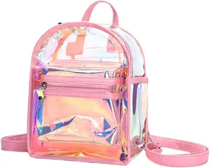 Iridescent Clear Backpack Purse for Women Holographic Mini Bag for Concerts Festivals Everyday Use Transparent Stylish Jelly Design Stadium Approved Bag