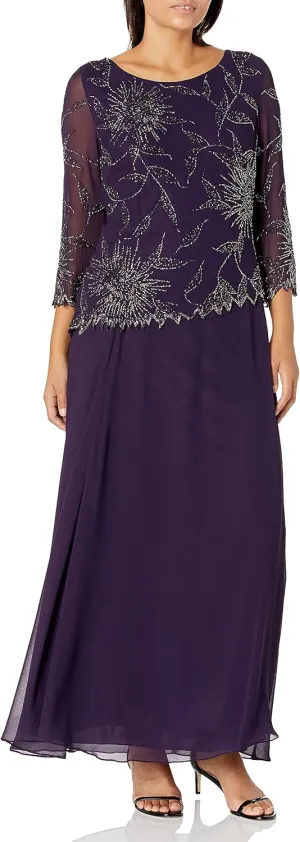 J Kara Women's 3/4 Sleeve Beaded Dress