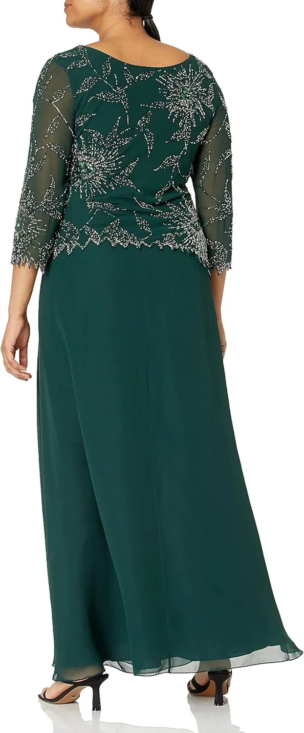 J Kara Women's 3/4 Sleeve Beaded Dress