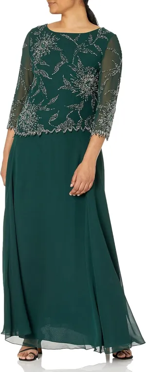 J Kara Women's 3/4 Sleeve Beaded Dress