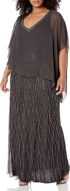 J Kara Women's Beaded Bottom with Sheer Elegant Top Dress