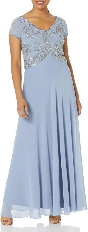 J Kara Women's Cap V-Neck Beaded Dress