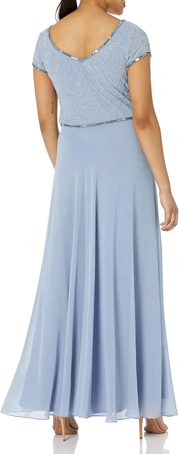 J Kara Women's Cap V-Neck Beaded Dress