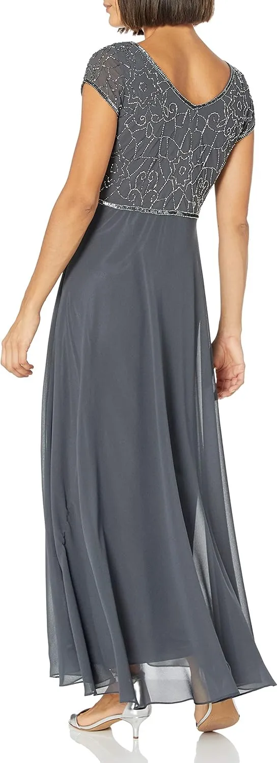J Kara Women's Cap V-Neck Beaded Dress