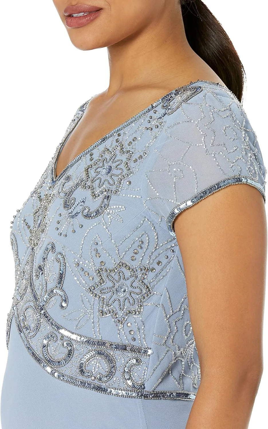 J Kara Women's Cap V-Neck Beaded Dress