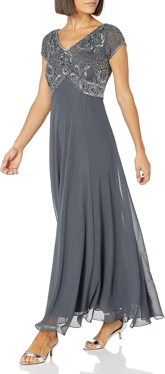 J Kara Women's Cap V-Neck Beaded Dress
