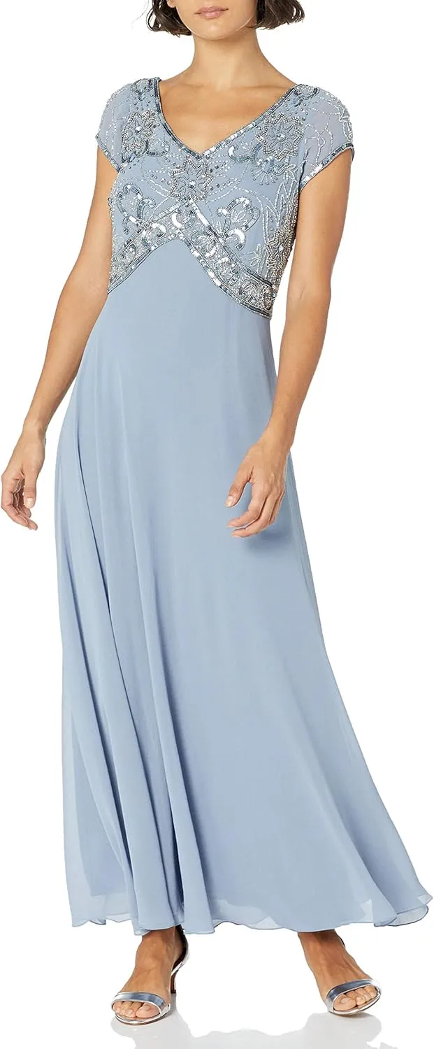 J Kara Women's Cap V-Neck Beaded Dress