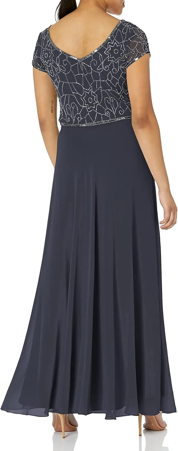 J Kara Women's Cap V-Neck Beaded Dress