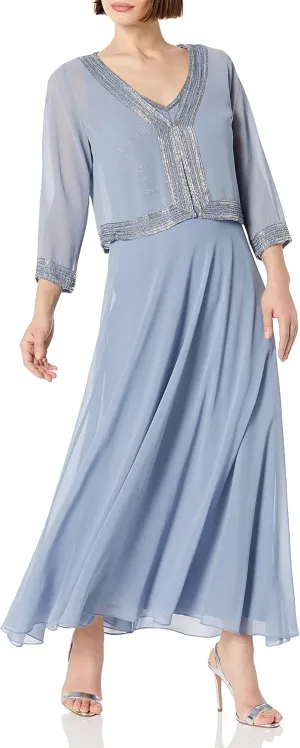 J Kara Women's Petite Beaded Jacket Dress