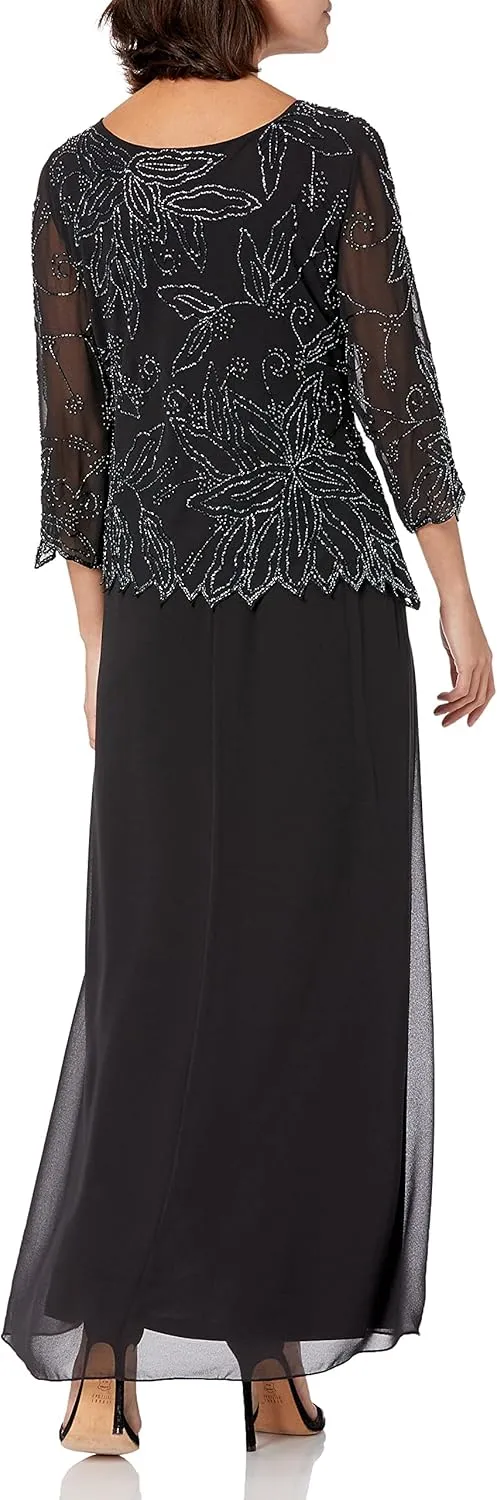 J Kara Women's Petite Floral Beaded Gown