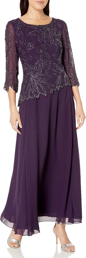 J Kara Women's Petite Floral Beaded Gown