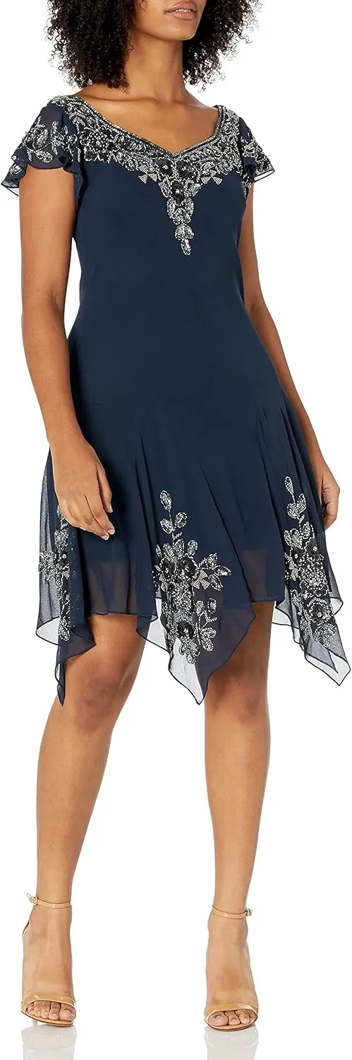 J Kara Women's Petite Hanky Hem Short Cocktail Dress