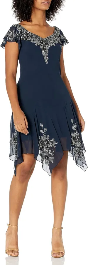 J Kara Women's Petite Hanky Hem Short Cocktail Dress