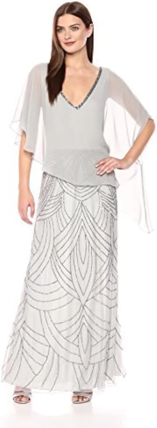 J Kara Women's Petite Pop Over Dress with Beaded Bottom