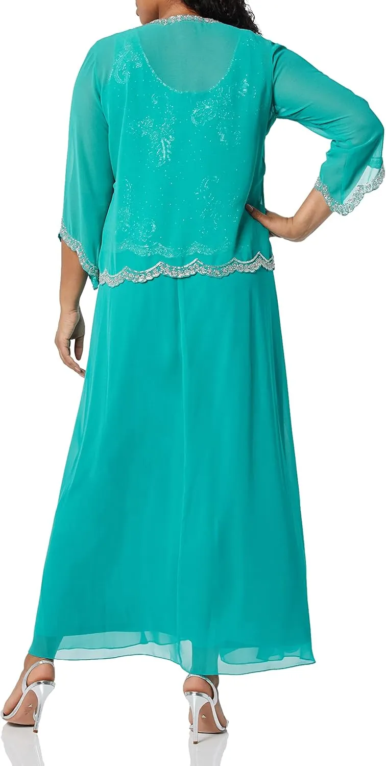 J Kara Women's Plus Size Beaded Jacket Dress