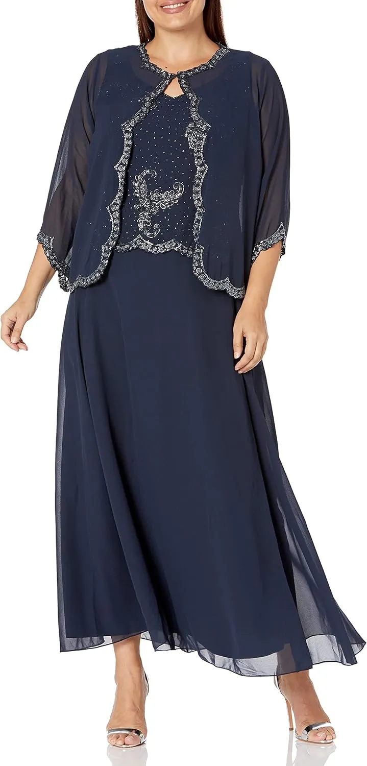 J Kara Women's Plus Size Beaded Jacket Dress