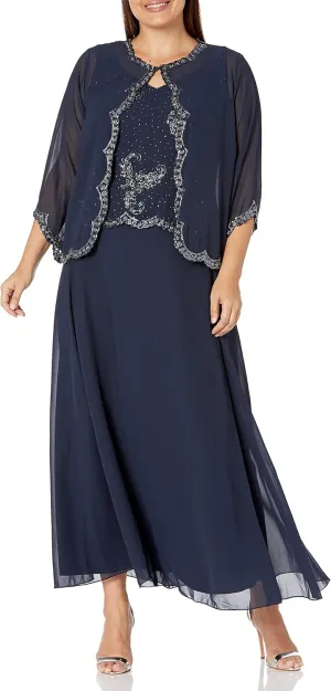 J Kara Women's Plus Size Beaded Jacket Dress