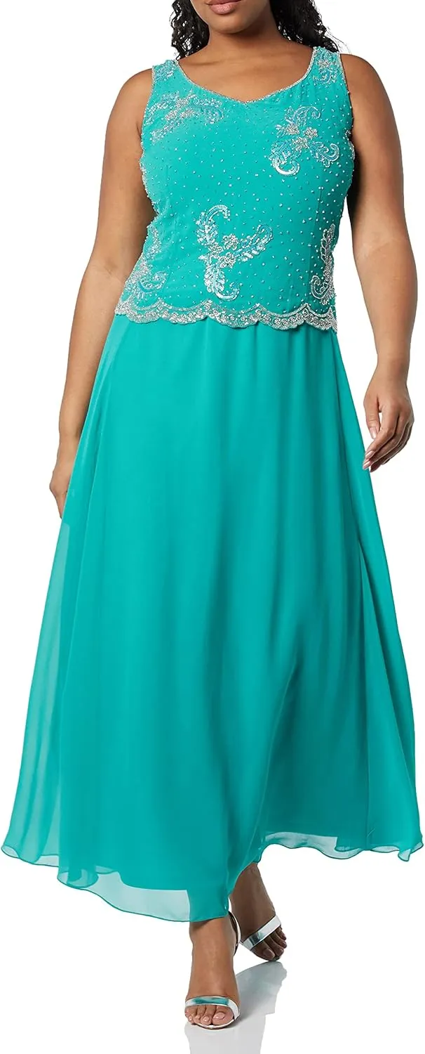 J Kara Women's Plus Size Beaded Jacket Dress