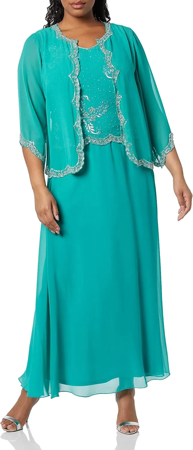 J Kara Women's Plus Size Beaded Jacket Dress