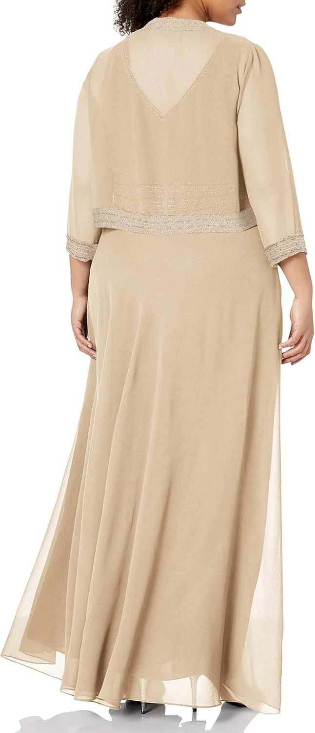 J Kara Women's Plus Size Jacket Dress with Beaded Trim