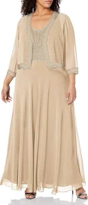 J Kara Women's Plus Size Jacket Dress with Beaded Trim