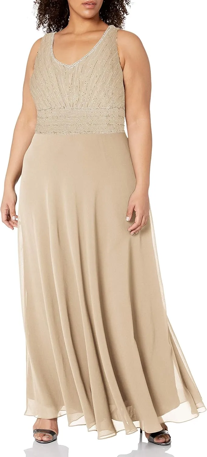 J Kara Women's Plus Size Jacket Dress with Beaded Trim