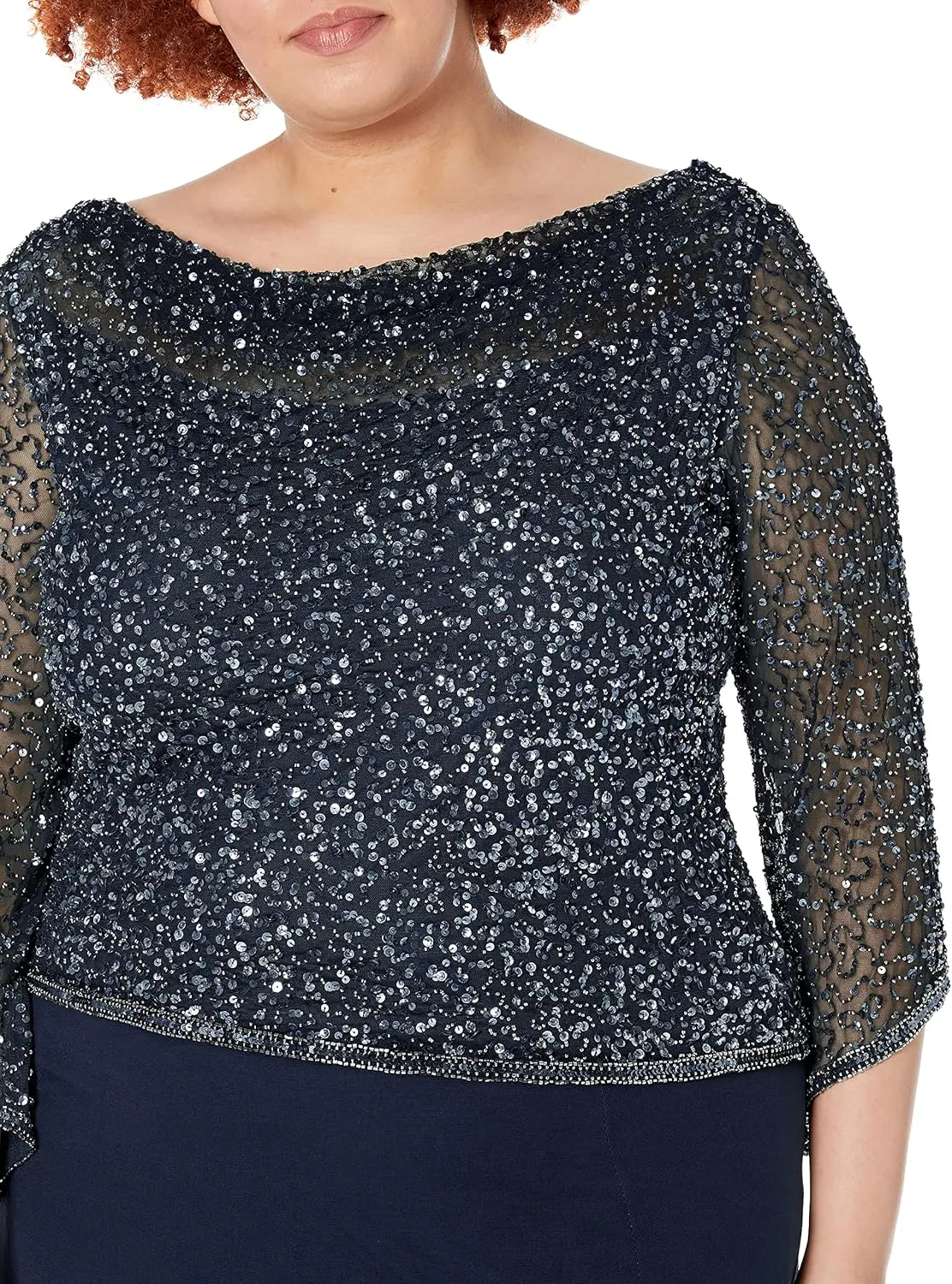 J Kara Women's Plus Size Long Beaded Dress with Cowl Neck