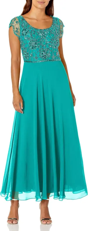 J Kara Women's Plus Size Long Dress with Flutter Sleeve
