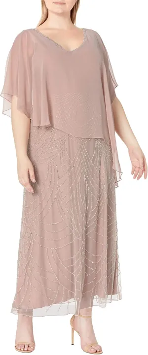 J Kara Women's Plus Size Pop Over with Beaded Bottom