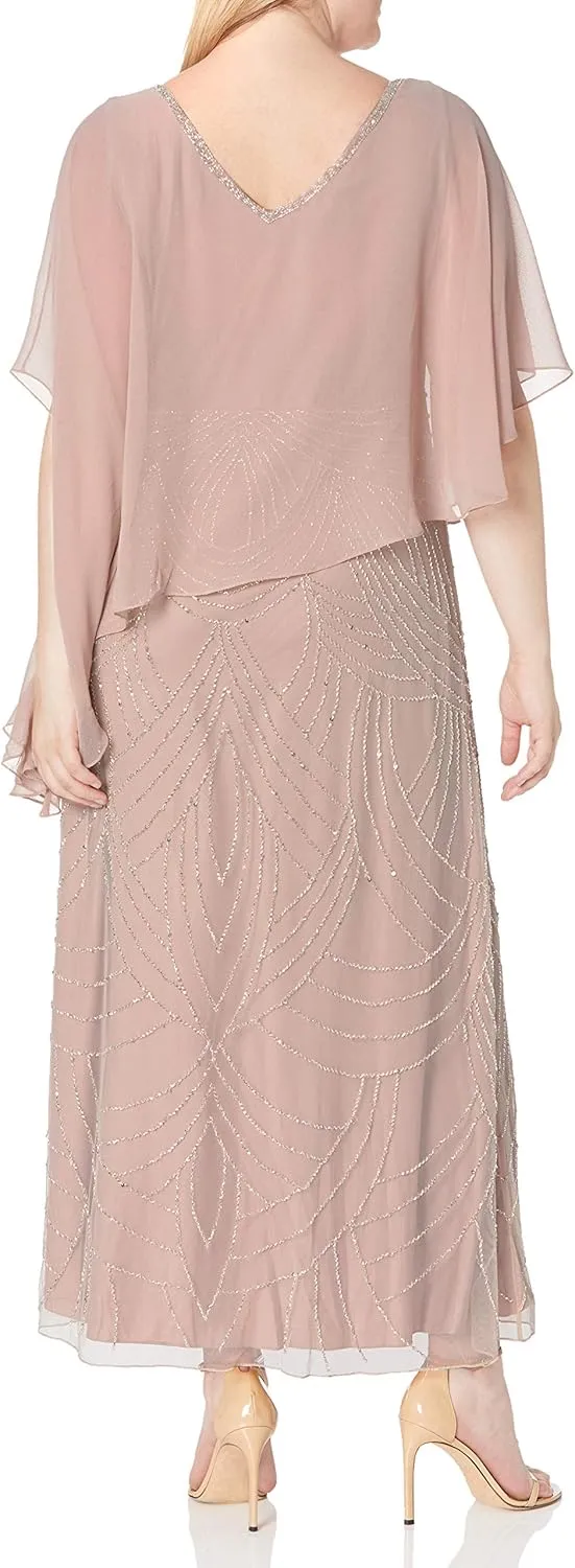 J Kara Women's Plus Size Pop Over with Beaded Bottom