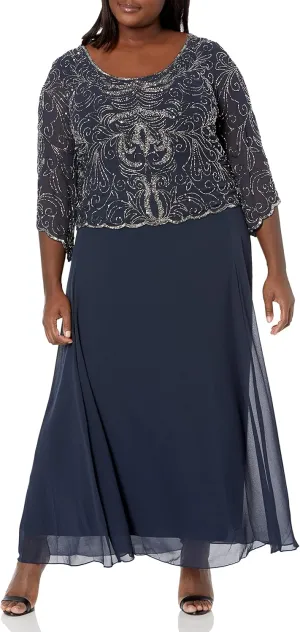 J Kara Women's Plus Size Scoop-Neck Beaded Long Dress