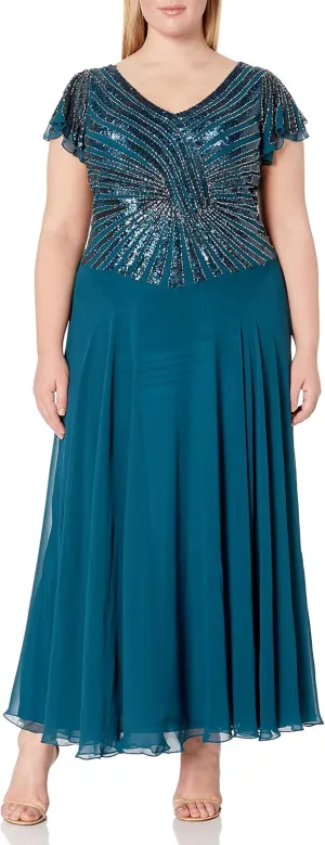 J Kara Women's Pull On Long Dress with Beads