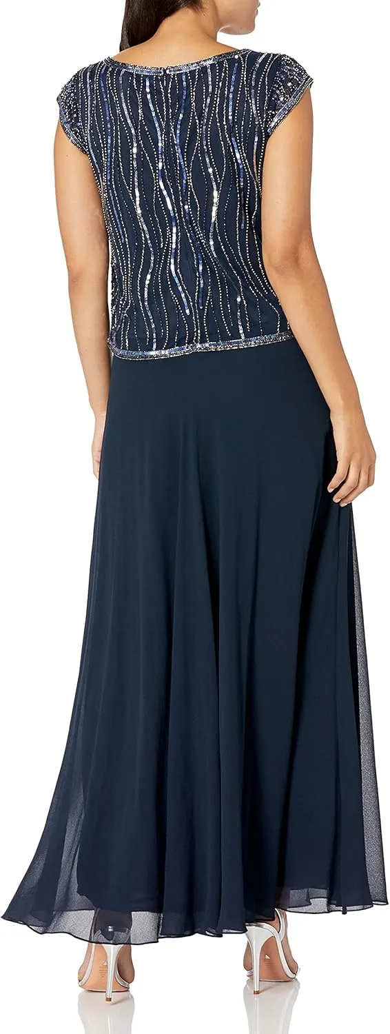 J Kara Women's Short Sleeve V-Neck Beaded Pop Over Dress