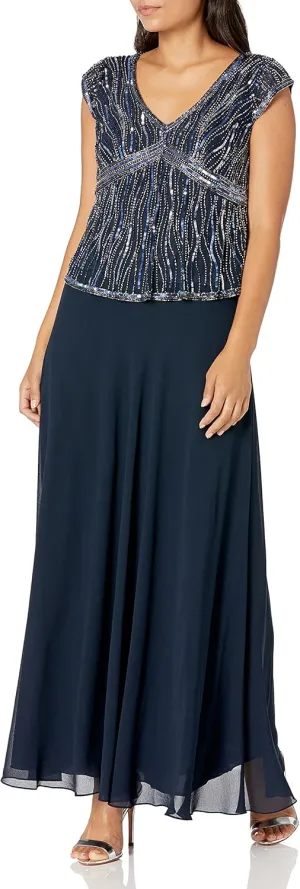 J Kara Women's Short Sleeve V-Neck Beaded Pop Over Dress
