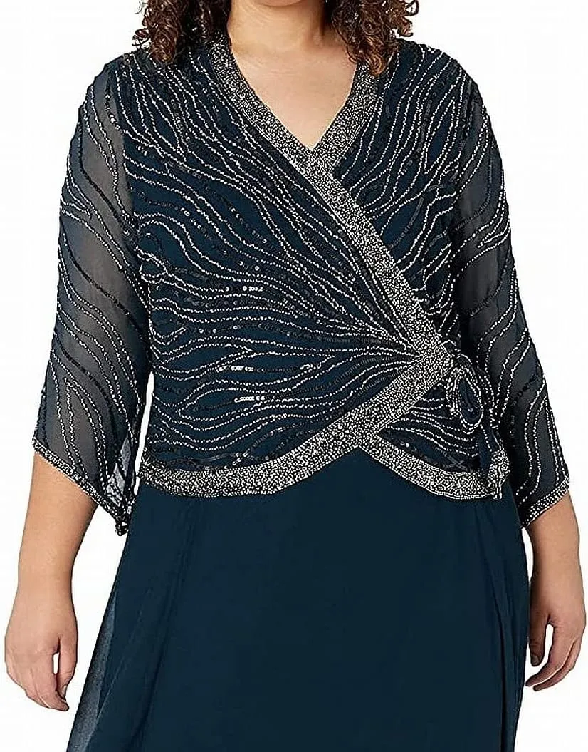 J Kara Women's Size Pop Over with Beaded Bottom Plus