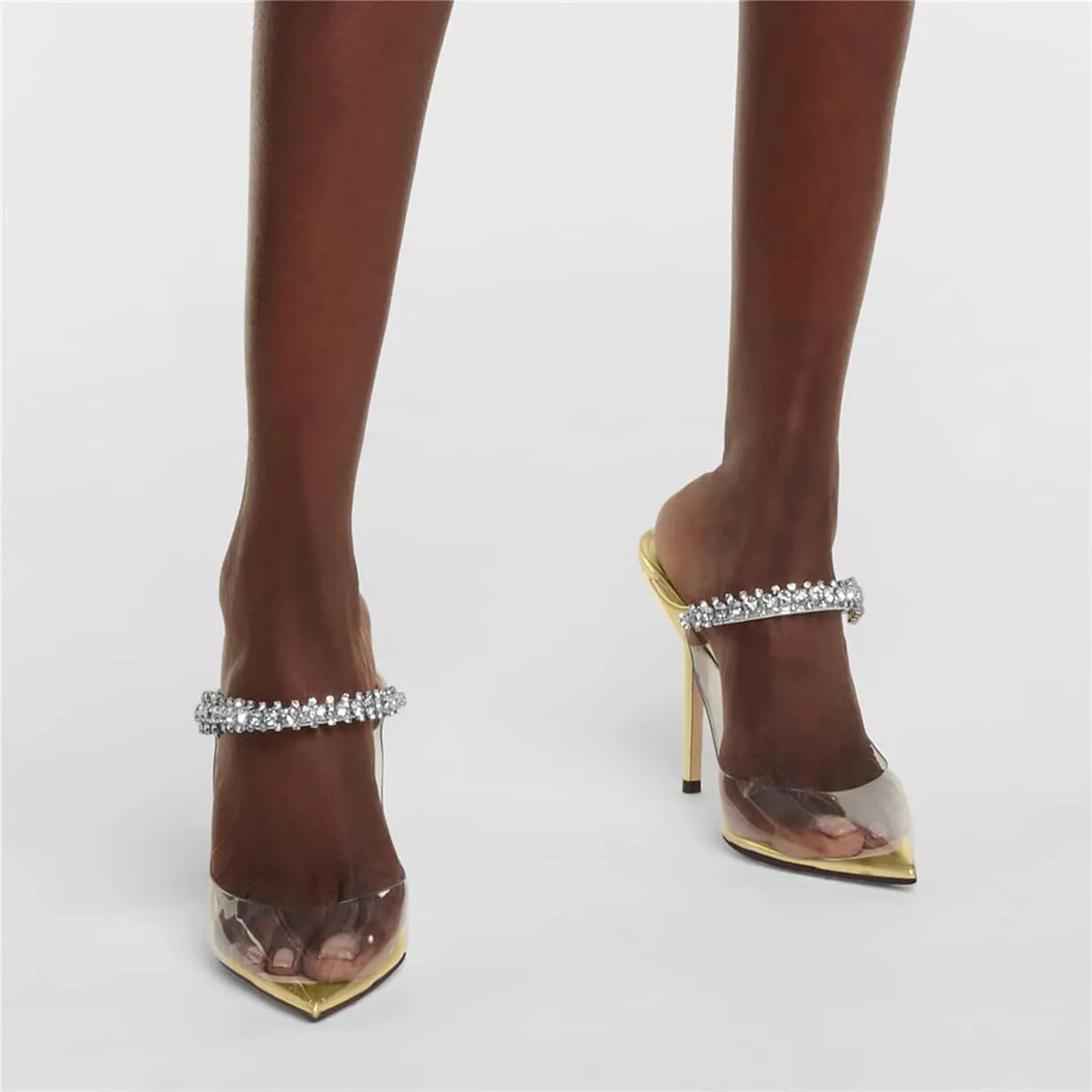JANSEVEN Mules Flats For Women Closed Toe Flat Sandals With Rhinestone Pointy Slip On Patent Leather 4 Inches Bridal Wedding Shoes Sexy