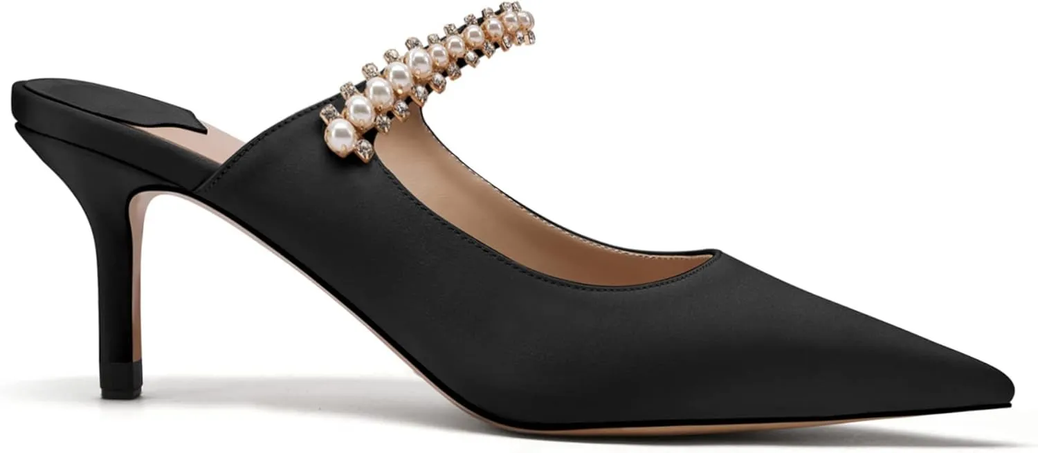 JANSEVEN Mules Flats For Women Closed Toe Flat Sandals With Rhinestone Pointy Slip On Patent Leather 4 Inches Bridal Wedding Shoes Sexy