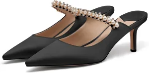 JANSEVEN Mules Flats For Women Closed Toe Flat Sandals With Rhinestone Pointy Slip On Patent Leather 4 Inches Bridal Wedding Shoes Sexy