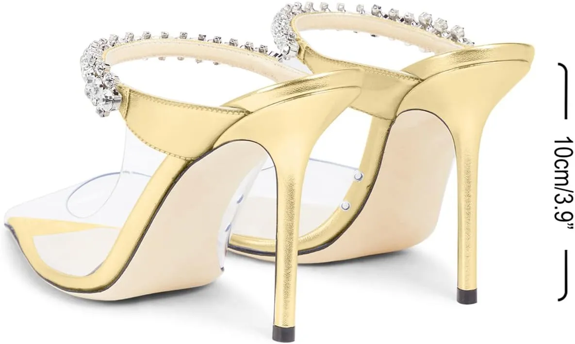 JANSEVEN Mules Flats For Women Closed Toe Flat Sandals With Rhinestone Pointy Slip On Patent Leather 4 Inches Bridal Wedding Shoes Sexy