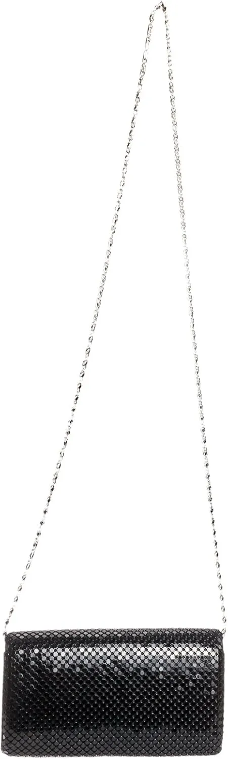 Jessica McClintock Metal Mesh Roll Evening Bag Clutch Purse (4.5" x 7.5" x 2", Shoulder Chain Included)